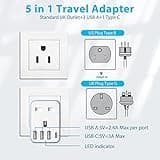 UK to US Plug Adaptor,USA Travel Adapter with 3 USB Ports and 1 Type C,American Plug Adapter UK to US,5 in 1 US USA Travel Adapter from UK to USA,Thailand,Mexico,Canada,Colombia (Type B)