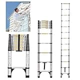 JADDUO Telescopic Ladder 5.0 m, Extendable Steps, Aluminium Extendable Ladder, DIY, Foldable, Extendable, Unique Right, Multifunctional Ladder, Load Capacity 150 kg, Step Distance 30 cm