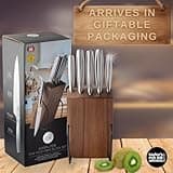 Taylors Eye Witness 5 Piece Knife Block Set – Razor Sharp Full Metal Kitchen Knives with Stylish Acacia Wood Storage. Stainless Steel Precision, Durable, Includes Paring, Chef, Bread & Carving Knives