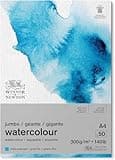Winsor & Newton 6667010 Classic Watercolour Paper in Jumbo Pad - 50 Sheets A4, 300 g/m², Glued, Cold-Pressed, Lightly Textured White Paper in Archival Quality, Resistant to Yellowing