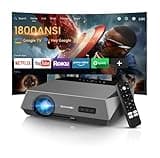 Netflix Certified 4K Projector, 1800 ANSI Bright Daylight Projector with Google TV, WiFi6, Dolby Audio, Auto Focus Short Throw Home Theater for Living Room & Office