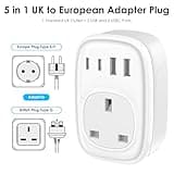 UK to European Plug Adapter - UK to EU Euro Europe Schuko 40W USB C Fast Travel Plug Adaptor Grounded USBC Type C Charger for Spain Turkey France Germany Iceland Poland Greece Russia (Type E/F)Tusreda