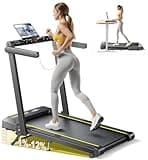 Folding Treadmill with 12% Incline, 4 in 1 Treadmills for Home/Office, Heart Rate, 16KM/H Portable Treadmill, 2.5HP Under Desk Walking Pad, Dual LED Screen, App, Bluetooth Speaker (Black-12% Incline)