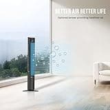 PureMate 47-Inch Tower Fan with Air Purifier, DC Motor Oscillating Electric Fan 28W,12 Speeds, LED Display, 4 Modes, 12H Timer, Quiet Standing Bladeless Fan for Large Bedroom, Home Office