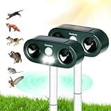 Cowiewie Ultrasonic Cat Repellent for Gardens, Solar and USB Charging, Cat Deterrents with Ultrasound and LED Flash, Waterproof Animal Repellent for Fox, Cats, Dogs, Pigeon, Etc. - Set of 2