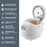 Yum Asia Panda Mini Rice Cooker With Ninja Ceramic Bowl and Advanced Fuzzy Logic (3.5 cup, 0.63 litre) 4 Rice Cooking Functions, 4 Multicooker functions, LED display, 220-240V (Arctic White)