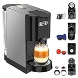 5 in 1 Espresso Single Serve Coffee Machine for Nespresso Original/Dolce Gusto/Mio/L’OR/Ground Capsule and ESE Coffee Pods,19Bar Multi-Capsule Coffee Machine (AC-513HF) (BLACK-HF)
