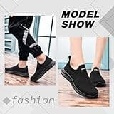 Mens Womens Slip On Trainers Casual Nordic Walking Shoes Breathable Running Shoes Nurse Work Shoes Lightweight Tennis Shoes Soft Mesh Gym Workout Sneakers Black EU45 Convert UK10.5