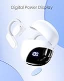 Open Ear Headphones,80Hrs Playtime Wireless Earbuds with Ear Hooks,Lightweight-Glasses-Friendly,Bluetooth 5.3 with Digital Display Charging Case,IPX7 Waterproof Open Earbuds for Sport Workout-White