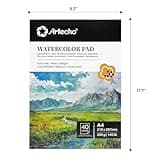 Artecho Watercolour Paper A4 Pad 40 Sheets with Watercolour Brush and Pencil, Water Colour Paper 300gsm, Art Paper Pad, Watercolour Sketchbook for Painting, Drawing, Sketching and Mixed Media