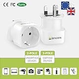 LENCENT 2X EU to UK Plug Adapter, Europe Schuko 2 Pin to 3 Pin UK Travel Adaptor, European Euro to British Adapter- 2 Pack, White