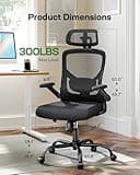 Marsail Ergonomic Mesh Office Chair High Back Desk Chair Adjustable Lumbar Support with Headrest Flip-Up Liftable Arms Swivel Computer Task Chair, Black