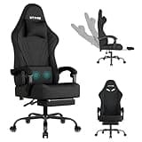 SITMOD Gaming Chair, Fabric Gaming Chairs for Adults with Footrest and Lumbar Support, Ergonomic High Back PC Computer Chair Adjustable Headrest & 360° Swivel 150kg for Gamers Home Office, Black