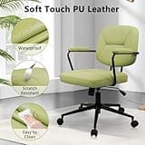 KLASIKA Leather Office Desk Chair,Rolling Swivel Adjustable Height Computer Desk Chairs,Ergonomic Mid Century Modern Vanity Make Up Chair with Backrest and Armrest for Task Office, Avocado, 4pk