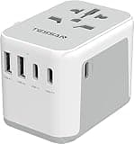 TESSAN Universal Travel Adapter 28W, Worldwide Plug Adaptor with 2 USB A and 3 USB C Ports, International Travel Adapter for EU, UK, USA, AU, Power Socket Charger for Multi Countries, Grey White