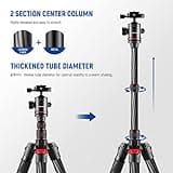 NEEWER Upgraded 80.7" Carbon Fiber Camera Tripod Monopod with Telescopic 2 Section Center Axes, 360° Panorama Ballhead, 1/4" Arca Type QR Plate, Travel Tripod with ø28mm Column, Max Load 26.5lb, N55CR