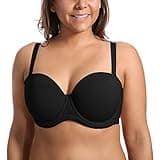 DELIMIRA Women's Strapless Bra Push Up for Bigger Bust Multiway Underwire Smooth Bandeau Bra Black 38H
