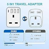 UK to US Plug Adaptor, USA Travel Adapter with 3 USB &1 USB C Ports (17W Fast Charger), 5 in 1 US Plug Adapter from UK to USA, Canada, Thailand, Mexico, Colombia (Type B)