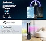 PureMate 2-in-1 Bladeless Tower Fan & air purifier with HEPA Filter, 10 Speed Settings, Portable Ultra Quiet Standing Fan with Remote Control, Digital Display, Powerful Air Cooling for home & office