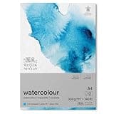 Winsor and Newton Watercolour Paper Pad, A4, 12 Sheets, 300 g/m�, Glue Bound, Cold Pressed, Acid , Mixture of 25 Percent Cotton and Cellulose Fibres, Natural White