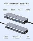 Laptop Docking Station, USB C Dual HDMI Adapter, 9 IN 1 USB C Dual Monitor Docking Station with 2 HDMI, DisplayPort, 3 USB, 100W PD, SD/TF for MacBook Pro 2020-2016, MacBook Air 2020-2018