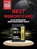 Lexar Professional 2000x SD Card 64GB, SDXC UHS-II Memory Card, Up to 300MB/s Read, 260MB/s Write, Class 10, U3, V90 SDXC Card for DSLR, Full-HD Cinema-Quality 8K Video Cameras (LSD2000064G-BNNAG)