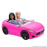 Barbie Convertible 2-Seater Vehicle, Pink Car with Rolling Wheels & Realistic Details, Gift for Children Age 3+