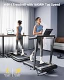 Folding Treadmill with 12% Incline, 4 in 1 Treadmills for Home/Office, Heart Rate, 16KM/H Portable Treadmill, 2.5HP Under Desk Walking Pad, Dual LED Screen, App, Bluetooth Speaker (Black-12% Incline)