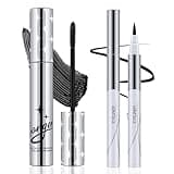 Apooliy Black Mascara and Liquid Eyeliner Duo,Waterproof, Smudge-Proof, All-Day Wear Eye Makeup Set for Bold, Dramatic Eyes（2Pcs）