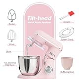Kitchen in the box Stand Mixer, 4.5L+5L Two Bowls Food Mixer for Baking, 10 Speeds Electric Kitchen Appliance with Dough Hook, Whisk, Beater, 1300W Matte for Home Baking (Rose Pink)
