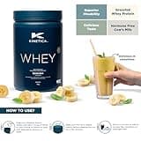 Kinetica Sports Whey Protein Powder - Banana Flavour | 23g Protein/Serve, 33 Servings/1Kg Pack | Gluten Free Supplement | Optimum for Muscle Growth & Recovery | Mixes Well with Water, Milk & Shakes