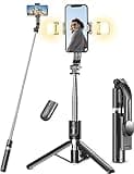 Selfie Stick Tripod with 2 Fill Lights, 45'' Extra Long Phone Tripod with Detachable Remote, Compatible with iPhone, Samsung, Smartphones