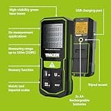 TRACER Laser Measure 100m (328ft), Portable Laser Measure Device with High-visibility Green Laser, Laser Distance Meter with Batteries and USB cable. IP54 Waterproof/Dustproof