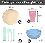 KAHEIGN 28Pcs Plastic Dinnerware Sets, 4 Sets Unbreakable Lightweight Plates, Cups, Bowls and Cutlery, Eco Friendly & Reusable Microwave & Dishwasher Safe Dish Bowl for Kids or Picnics