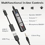 Wantek USB Headset with Microphone for PC Laptop,3.5mm/USB/Type-C Jack 3-In-1 Headphones with Noise Cancelling & Audio Controls,Teams Headset for Office,Call Center,Work,Binaural