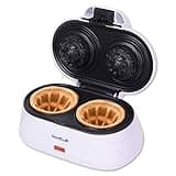 Double Waffle Bowl Maker by StarBlue - White - Make bowl shapes Belgian waffles in minutes | Best for serving ice cream and fruit | Gift ideas 220-240V 50/60Hz 1200W, UK Plug