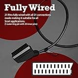 rhinocables Shielded Scart Cable, Gold-Plated Male to Male, RGB 21-Pin Scart Lead for AV Audio and Video Connector for TV, SKY, VCR, DVD Player, Android Boxes (1.5m)