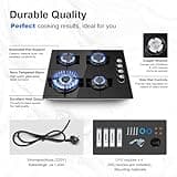 SNDOAS Gas Hob 4 Burners, NG/LPG Convertible, Built-in Black Glass Gas Hob with Wok Burner, Flame Failure Protection, 8000W