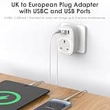 UK to European Plug Adapter - UK to EU Euro Europe Schuko 40W USB C Fast Travel Plug Adaptor Grounded USBC Type C Charger for Spain Turkey France Germany Iceland Poland Greece Russia (Type E/F)Tusreda