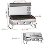 Onlyfire 3-Burner Gas Plancha Portable Tabletop Gas BBQ with Lid &Thermometer, 7KW
