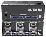 KVM Switch 3 Monitors 2 Computers 8K@60Hz 4K@144Hz, HDMI+2 Displayport KVM Switch Triple Monitor for 2 Computer Share 3 Monitor and 4 USB3.0 Port Keyboard Mouse,Wired Remote and 5 Cables Included