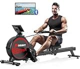 Rowing Machine, MOSUNY Magnetic Rowing Machines for Home Gym with 16 Levels Resistance, Maximum Load of 350 LB, Upgrade to Double Slide Rails, App Supported, Vertical Storage