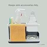 simplywire – Sink Tidy/Caddy – Kitchen Sink Organiser – Removable Drip Tray – Non-Slip - Grey & White