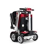Drive Devilbiss Elite Auto Folding Electric Mobility Scooter/LED Front Headlight & USB Charging Port - Striking Design, Metallic Silver Finish, & Light-Up LCD Screen for Smooth Riding - Red