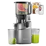 AMZCHEF Automatic Cold Press Juicer Machines 250W Free Your Hands -135MM Opening and 1.8L Capacity Slow Juicers for Whole Fruit and Vegetable, with Triple Filter, Safety Lock, Classic Grey