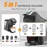 19 Bar 5in1 Multicapsule Espresso Coffee Machine for Dolce Gusto/Nespresso/LOR/MIO Capsule and Coffee Ground/ESE Coffee Pods EM-308A (BLACK-UK)