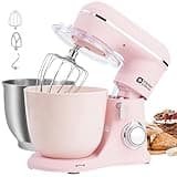 Kitchen in the box Stand Mixer, 4.5L+5L Two Bowls Food Mixer for Baking, 10 Speeds Electric Kitchen Appliance with Dough Hook, Whisk, Beater, 1300W Matte for Home Baking (Rose Pink)