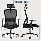 Durrafy Office Chair, Desk Chair with Adjustable Headrest, Lumbar support and Liftable Armrest, High Back Ergonomic Office Chair, Breathable Mesh Backrest for Comfort, Computer Chair for Home/Office