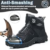 COOU Steel Toe Cap Boots Mens Womens Waterproof Work Boots Anti Slip Comfortable Safety Trainers with Swivel Buckle Shoelaces Black