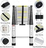 5M Telescopic Ladder with Roof Hook Kit Aluminium Portable Multi-Purpose Folding Portable Heavy Duty Multi-Purpose Aluminium Telescopic Ladder Extendable (16.5FT)